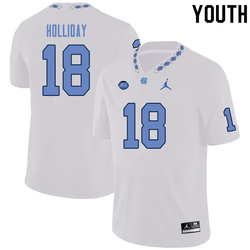 Youth #18 Christopher Holliday North Carolina Tar Heels College Football Jerseys Sale-White